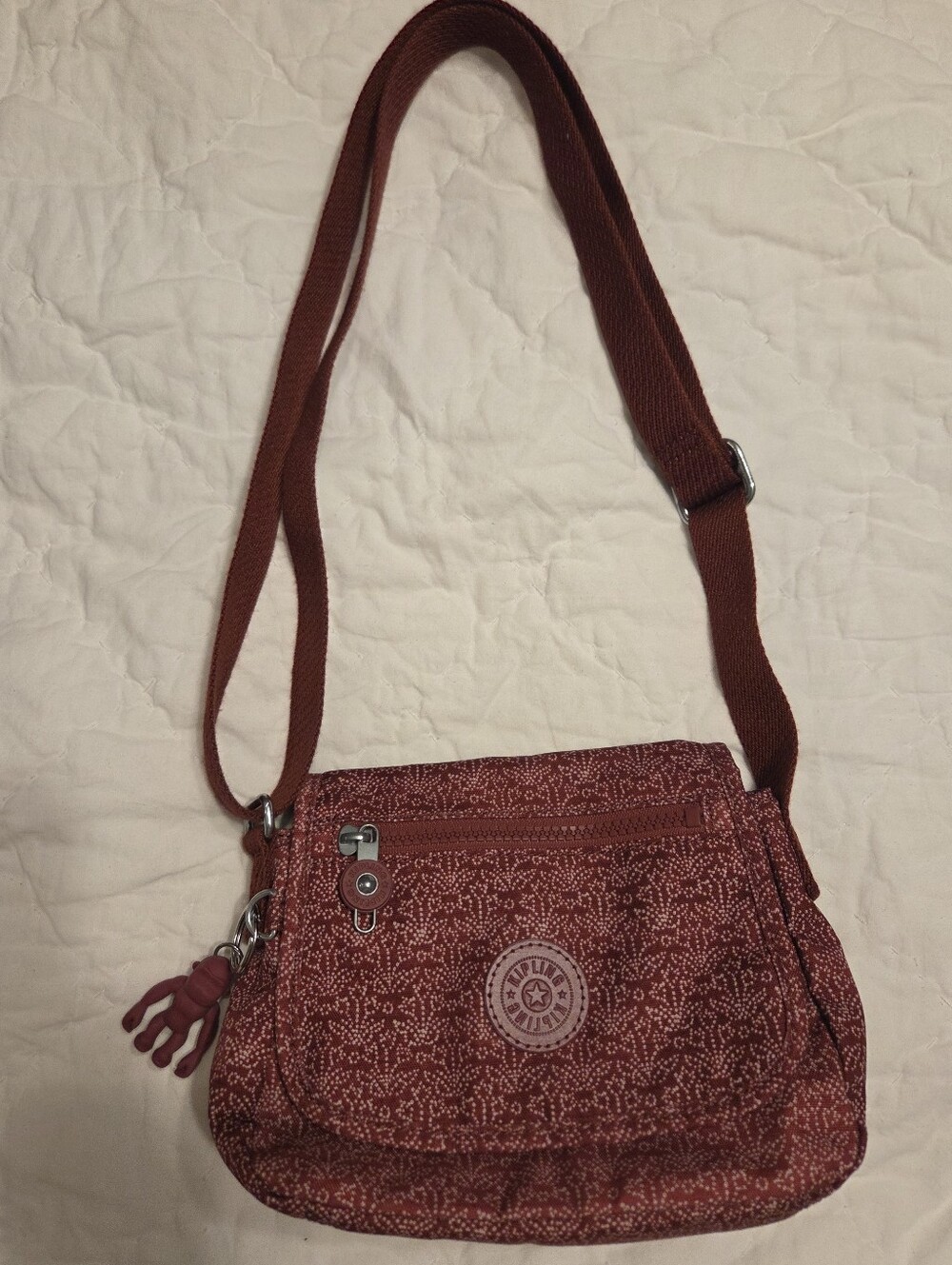 Kipling SABIAN Small Flap Crossbody Bag in Wine Red Floral Ditsy Print 🐒✨